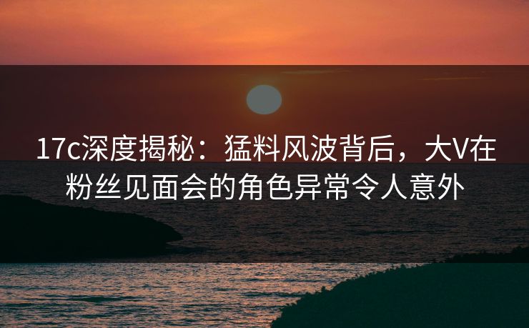 17c深度揭秘：猛料风波背后，大V在粉丝见面会的角色异常令人意外